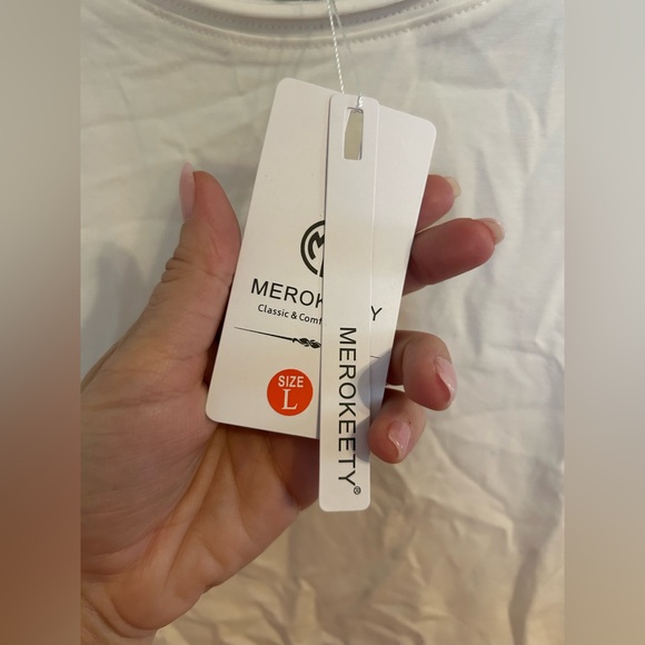 {MEROKEETY} White Crop Short Sleeve NWT - Picture 6 of 14